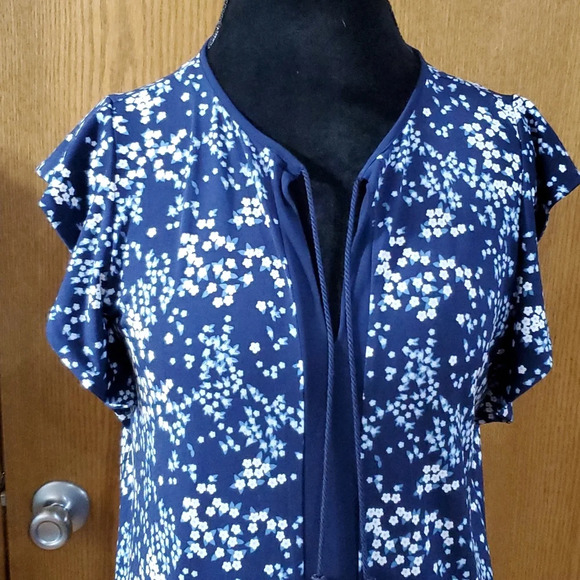 Michael Michael kors blue white floral flutter cap sleeve stretch shift dress - Picture 2 of 7